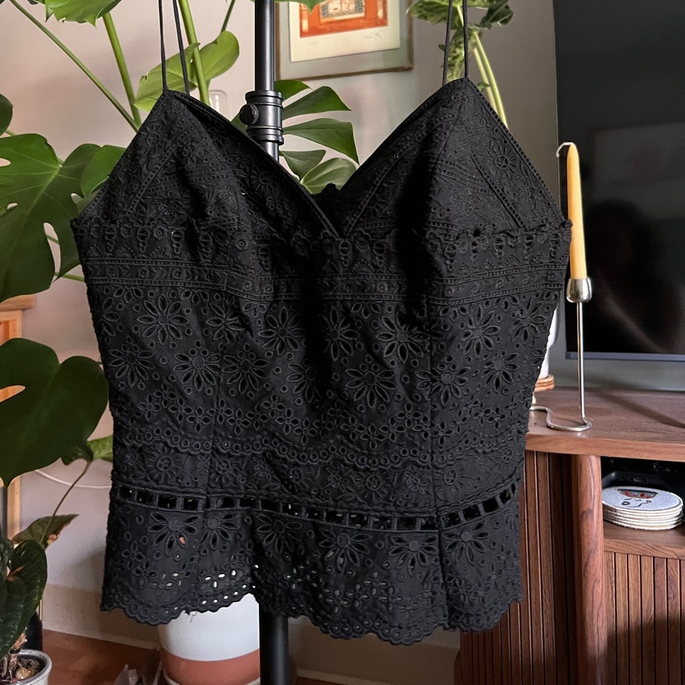 Cynthia Rowley Black Eyelet Top